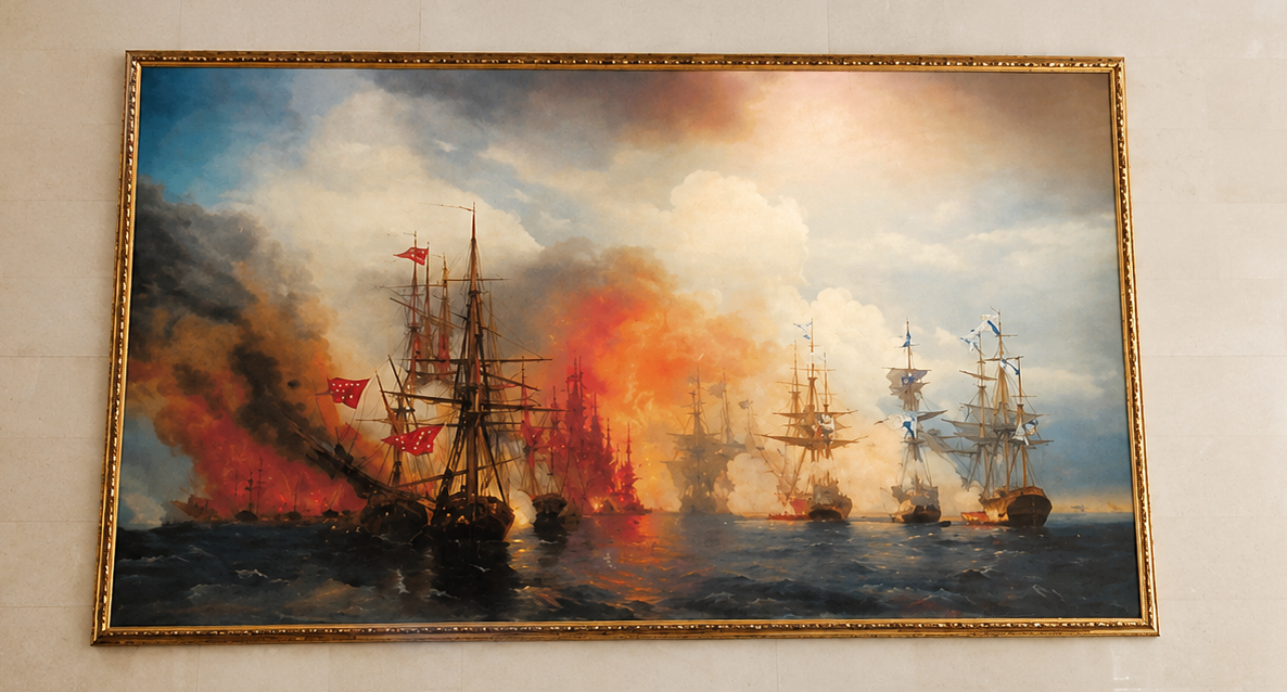 Морское сражение — пример художественной росписи